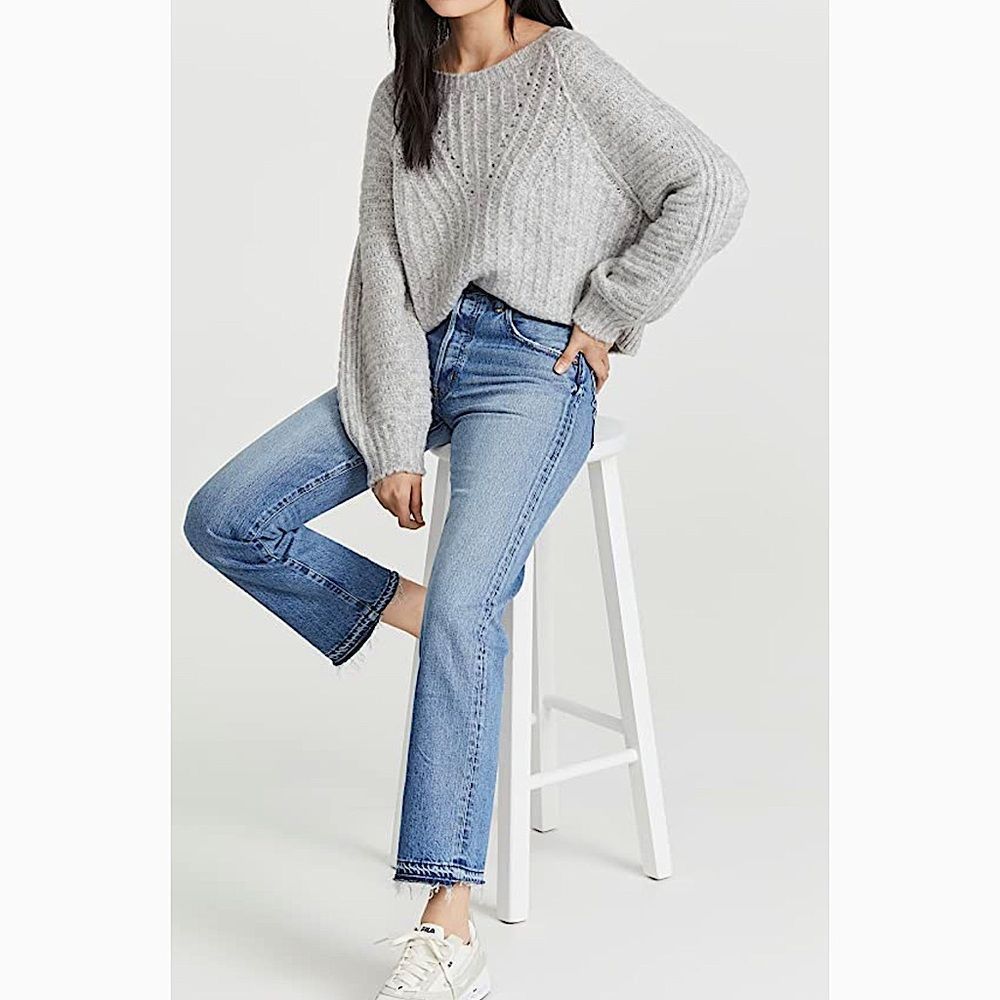 Free People Women’s Carter Pullover Sweater Heather Gray Combo NWT $98 Small